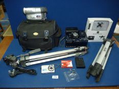 A quantity of camera equipment including Samsung 440X video camcorder in case,