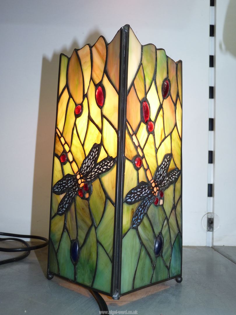 A Tiffany style lamp with dragonflies, 10 3/4" tall. - Image 3 of 3