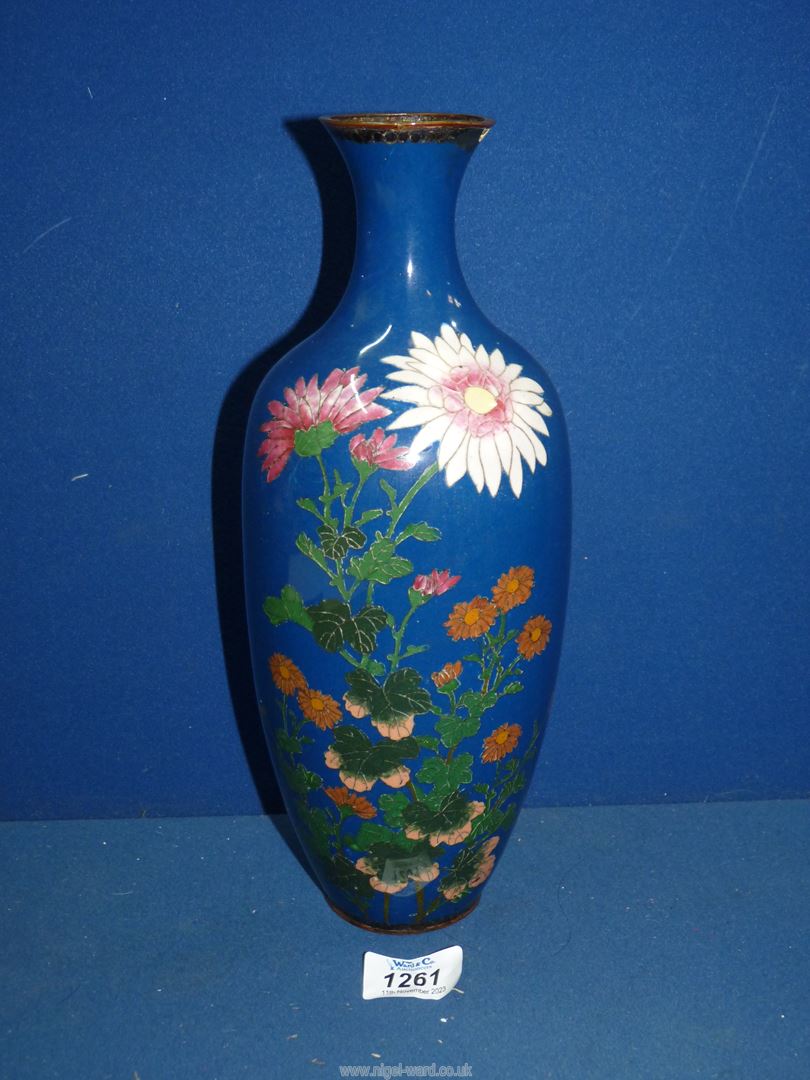 A large Japanese Cloisonne vase decorated with flowers, Neiji period, a/f. - Image 2 of 6