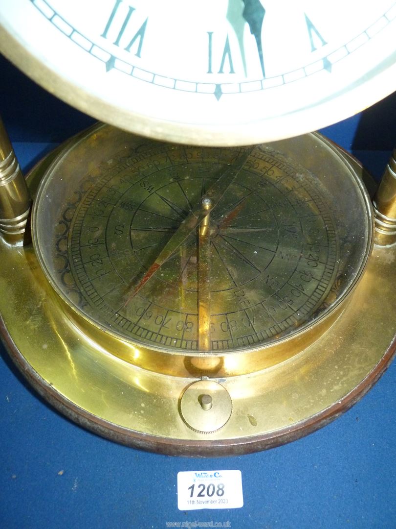 A heavy Brass Mantle Clock with compass in the base and the dial having ship detail and the date - Image 2 of 3