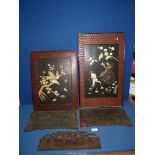 A box of carved Chinese screen panels, some inlaid with bone, a/f.