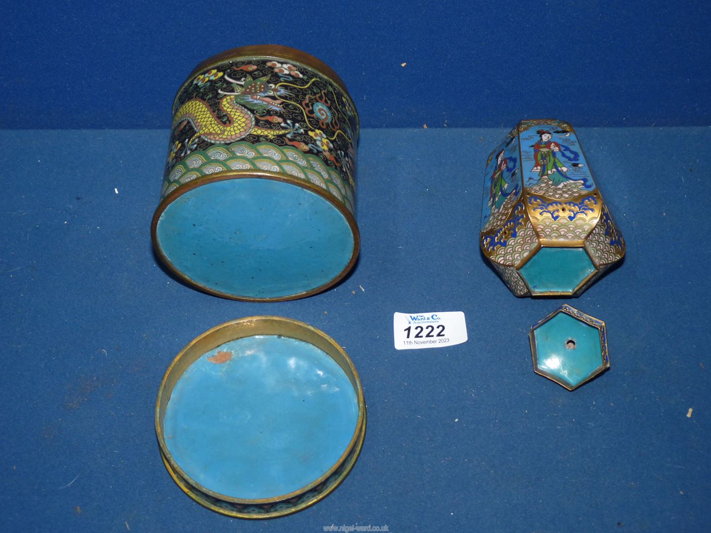 A Chinese, Cloisonne enamel copper box with dragon design, - Image 3 of 3