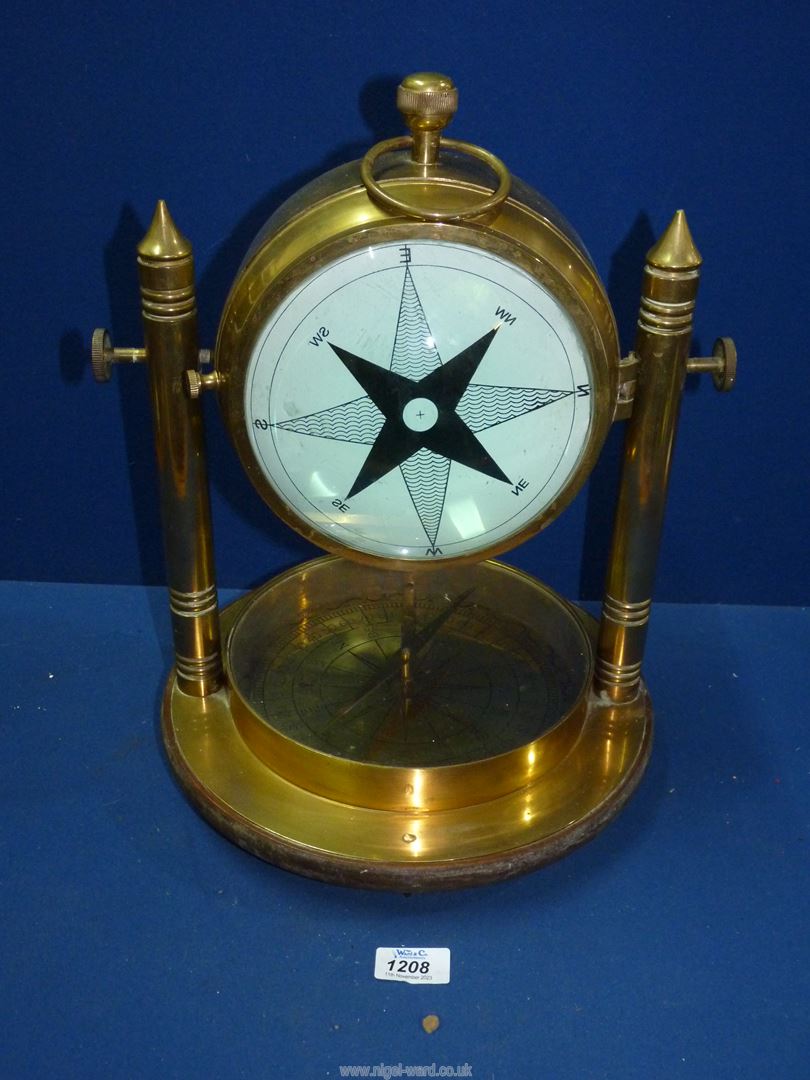 A heavy Brass Mantle Clock with compass in the base and the dial having ship detail and the date - Image 3 of 3