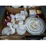 A quantity of china to include; Portmeirion Peony dish, Peter Rabbit money box,