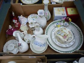 A quantity of china to include; Portmeirion Peony dish, Peter Rabbit money box,