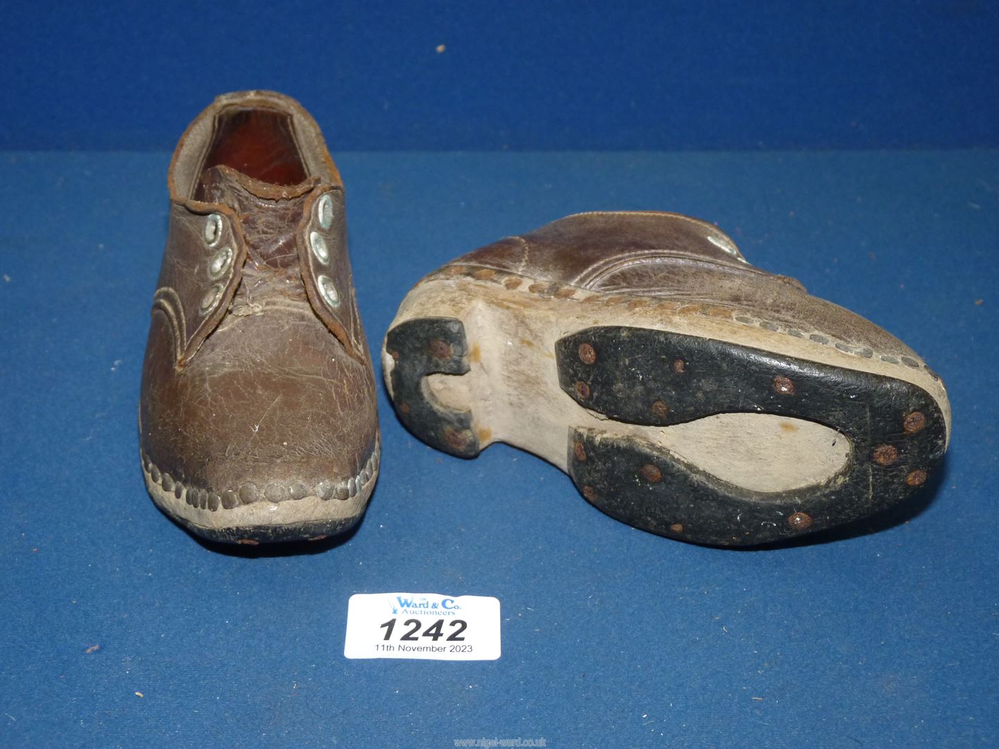 A pair of children's leather Lancashire clogs, possibly Victorian. - Image 2 of 2