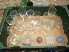 A quantity of glass including Waterford bowl (chipped), paperweights, drinking glasses etc.
