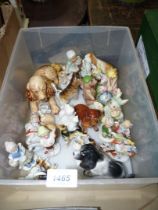 A box of miscellaneous china ornaments including; Sylvac dog and puppy, Beswick hound,