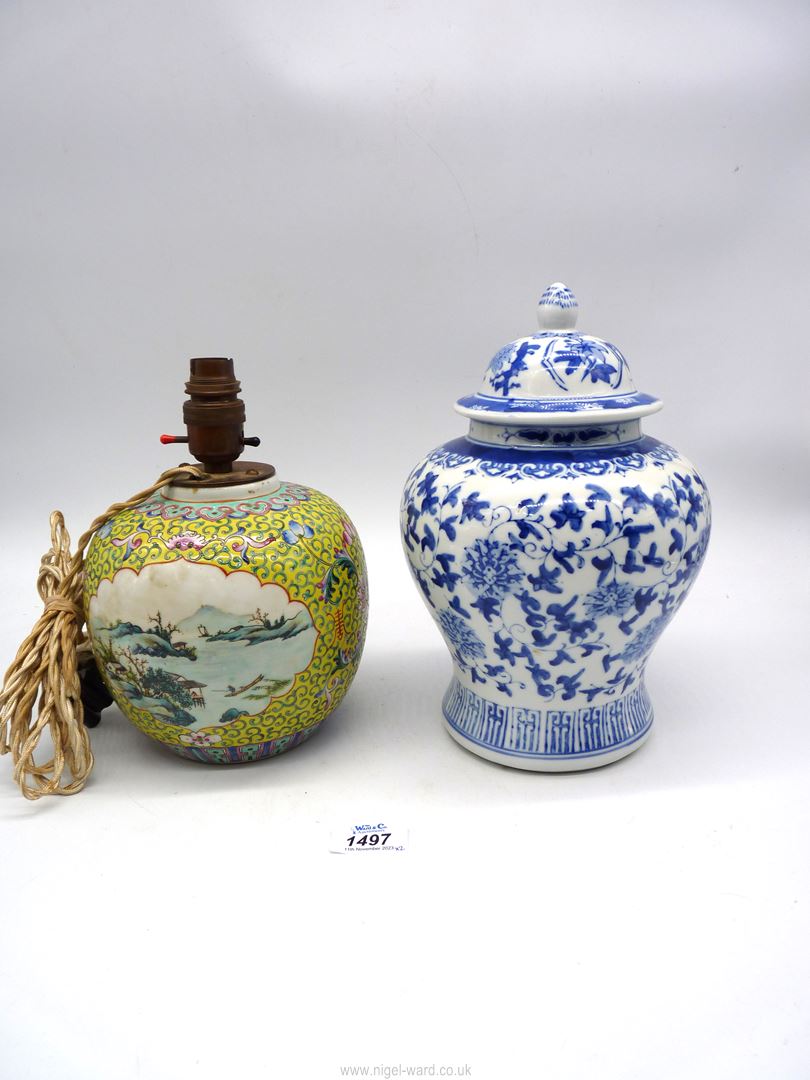 An oriental style ginger jar and an oriental ginger jar base converted to a lamp. - Image 2 of 2