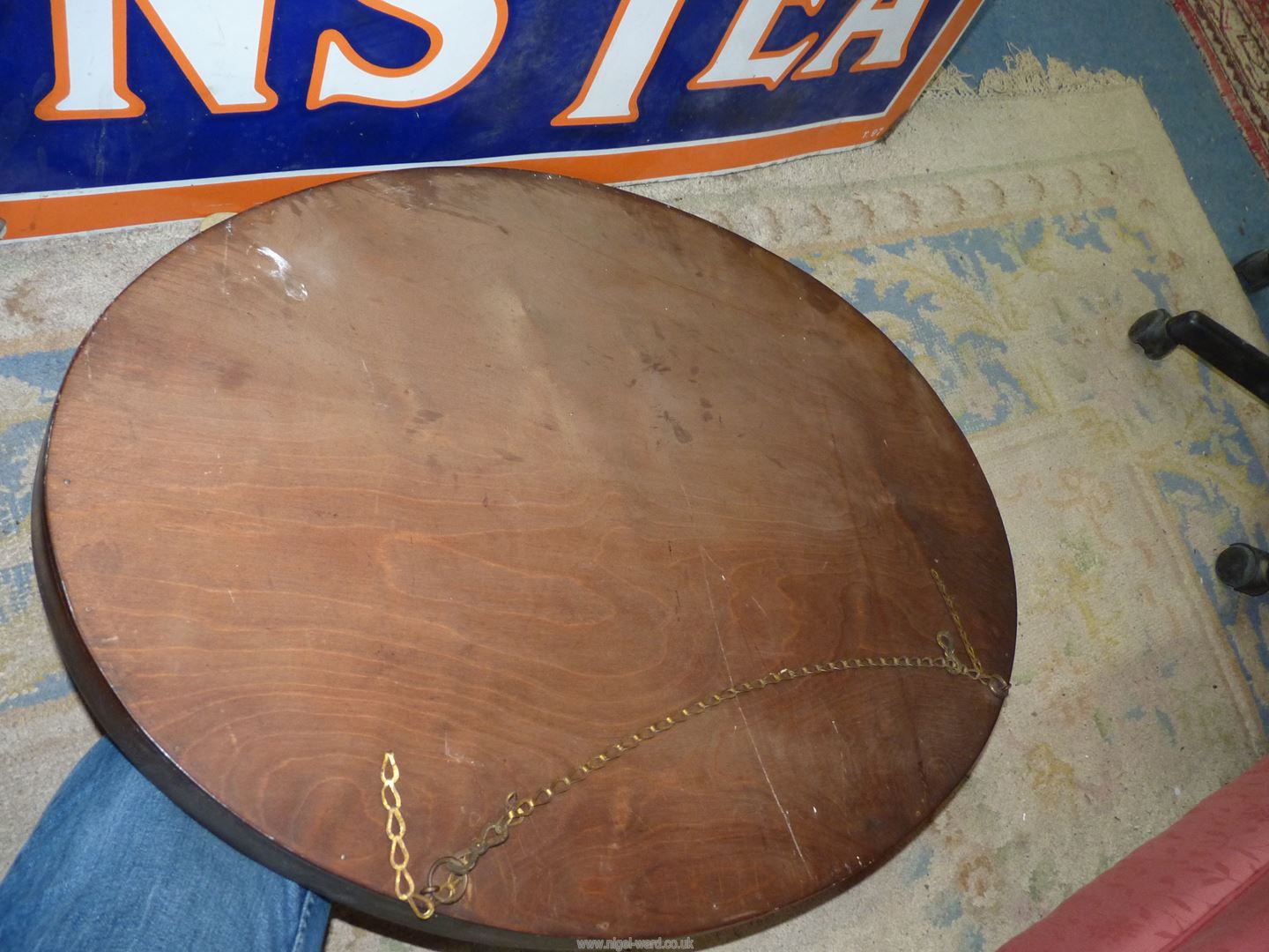 A large oval bevel plated Mirror in oak frame, 34'' x 25''. - Image 2 of 2