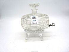 A cut glass Spirit barrel on stand with stopper, 9" x 8".