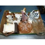 A quantity of china to include; Wade dog basket ashtray, brown floral jug,