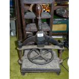 A 'Patrick Ritchie Edinburgh' cast iron book press (handle a/f), 14" wide x 9" deep x 19 1/4" high.