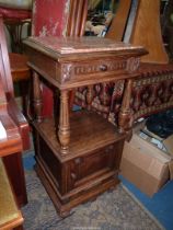 A continental design Mahogany framed night table/etagere having a rose marble inset top,