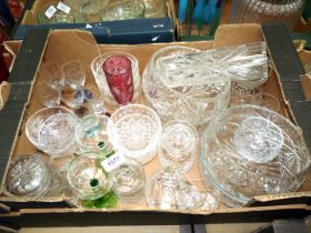 A large quantity of cut glass including fruit bowls, dessert bowls, cranberry wine glass, etc.