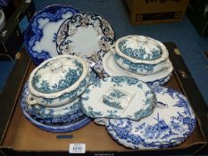 A quantity of china to include blue and white plates, Stoke, Ironstone, etc.