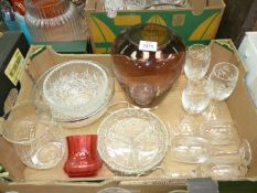A box of mixed glass to include; six wine glasses, fruit bowl, salad bowl, small cranberry vase,