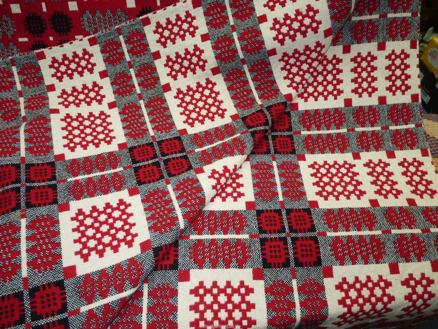 A large red reversible Welsh blanket, 89'' x 75''. - Image 3 of 3