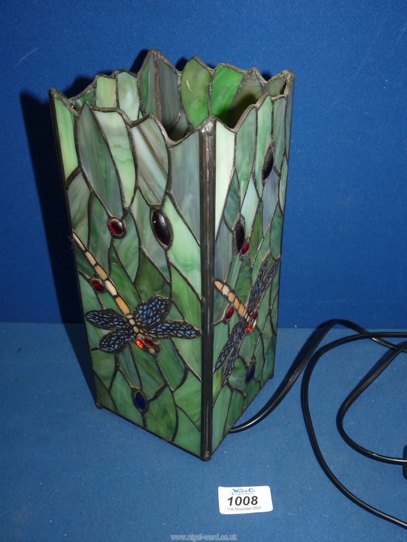 A Tiffany style lamp with dragonflies, 10 3/4" tall. - Image 2 of 3