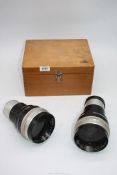 A boxed set of two German made large Lenses both marked ISCO - Göttingen Anamorphotic – Kiptar 2x,