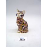 A Royal Crown Derby cat Paperweight with gold stopper, 5 1/4" tall.