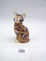A Royal Crown Derby cat Paperweight with gold stopper, 5 1/4" tall.