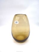 A 20th C very heavy, thick Scandinavian smoked glass vase with smooth rounded rim,