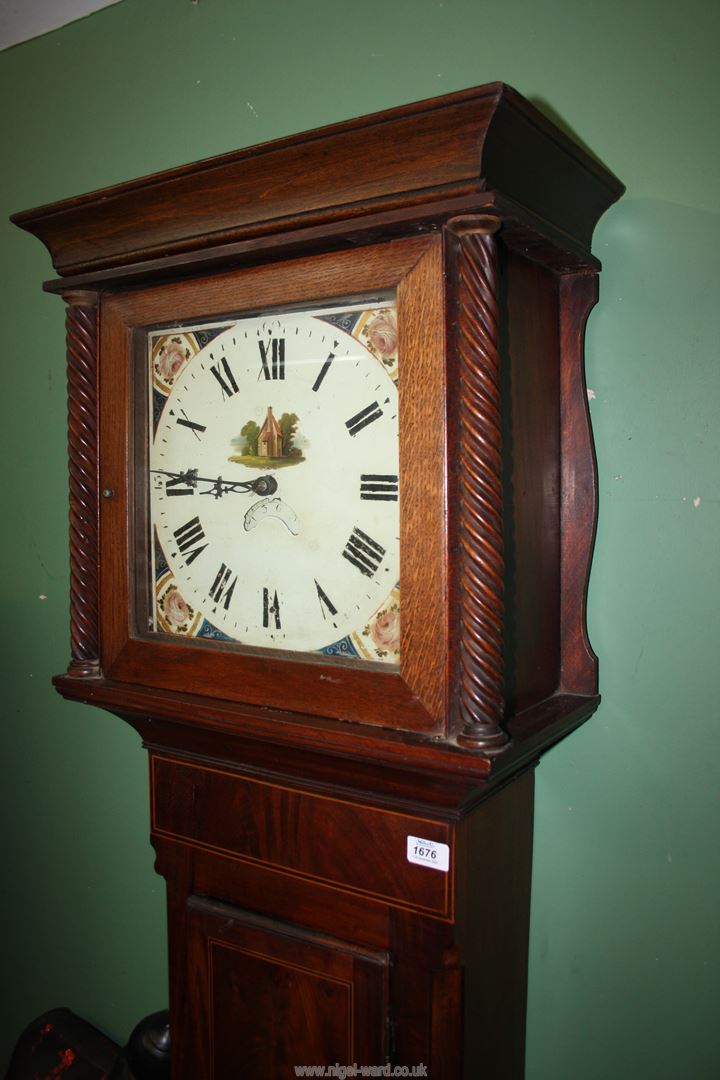 An Oak and Mahogany cased longcase / grandfather clock having light and dark-wood stringing, - Image 2 of 2