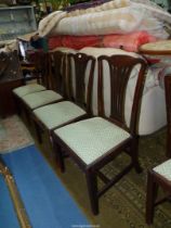 A set of four Georgian type Mahogany Dining Chairs having fretworked splats and drop-in seat.