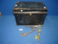 A metal Deed box and a collection of interesting hand crafted keys.