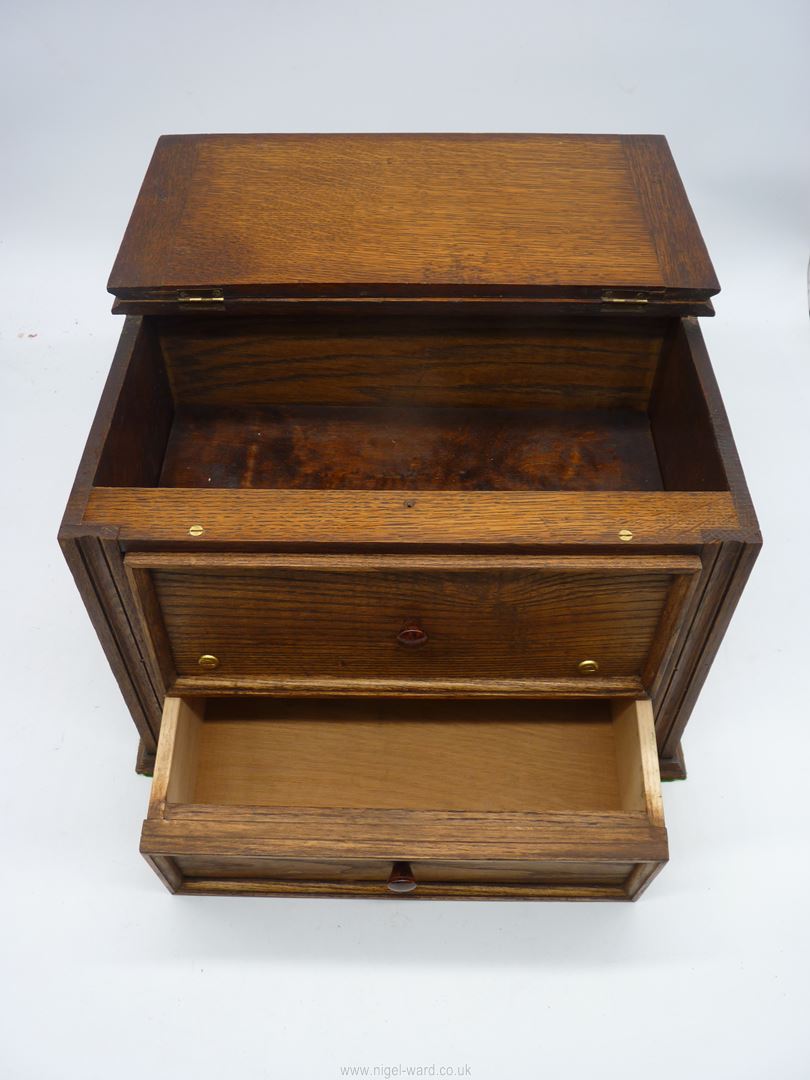 An Oak Box with lift-up lid and lower drawer, 13 1/2'' x 8 1/4'' x 9'' high. - Image 2 of 3