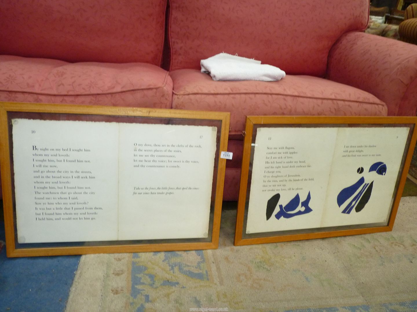 Two framed double-side illustrations/sayings, 18 7/16'' x 26 1/8'' overall. - Image 2 of 2