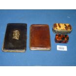 Two antique leather card cases, one monogrammed the other with horse head,