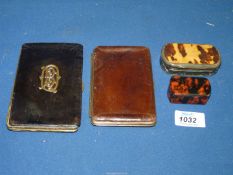 Two antique leather card cases, one monogrammed the other with horse head,