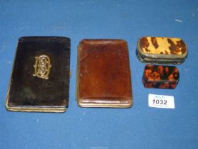 Two antique leather card cases, one monogrammed the other with horse head,