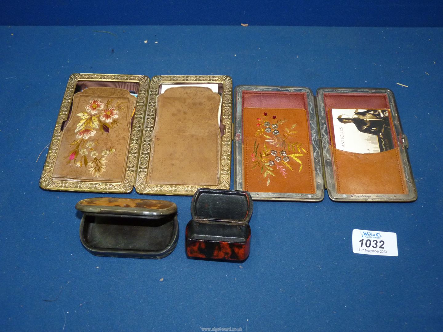 Two antique leather card cases, one monogrammed the other with horse head, - Image 2 of 2