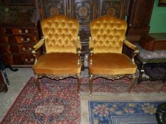 A pair of most unusual and very heavy Brass framed open armed Elbow Chairs of continental design,