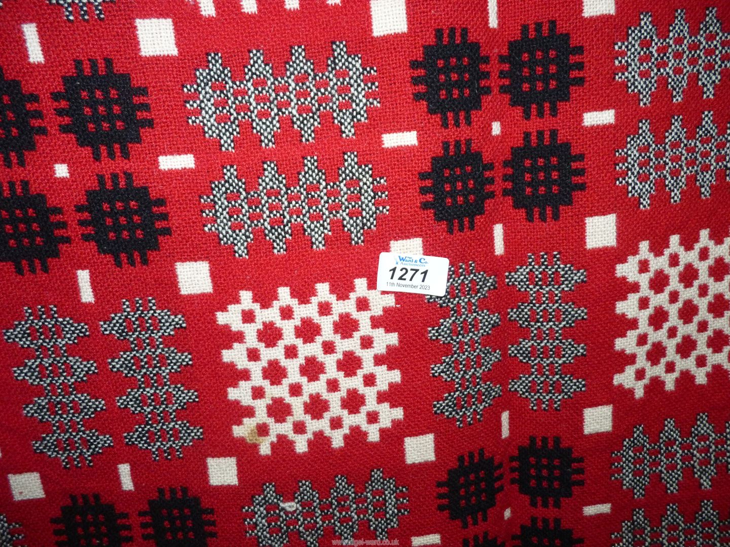 A large red reversible Welsh blanket, 89'' x 75''. - Image 2 of 3
