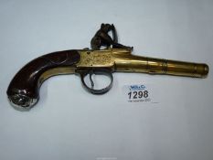 A highly collectable Flintlock pocket Pistol by Willmore, London having a barrel of cannon design,