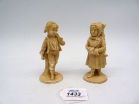 A pair of Royal Rydolstadt 19th century figures of children carrying wood in winter in a light salt