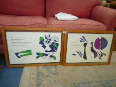 Two framed double-side illustrations/sayings, 18 7/16'' x 26 1/8'' overall.