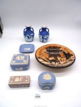 A quantity of Wedgwood including two vases and a pin dish, together with trinket boxes, etc.