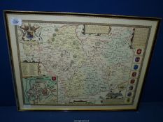 A framed print of a John Speede map of Leicester, 22 1/2 wide x 17 1/2'' high.
