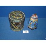 A Chinese, Cloisonne enamel copper box with dragon design,