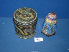 A Chinese, Cloisonne enamel copper box with dragon design,