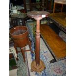 A Mahogany Pedestal having a circular top, a turned pillar and circular base with three feet,