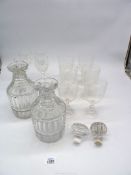 A quantity of glass to include; two decanters with non matching stoppers (a/f.