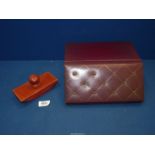 A Fortnum & Mason burgundy leather desk top stationery box with drawer and gilt lattice,