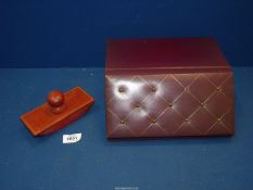 A Fortnum & Mason burgundy leather desk top stationery box with drawer and gilt lattice,