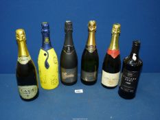 A bottle of Fortnum & Mason vintage Port (1999), Pol Aime Champagne,
